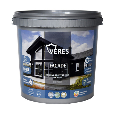 Краска "FACADE" для деревянных фасадов акриловая база А 2,7л VERES 73957
