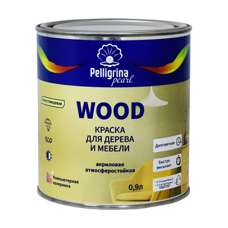 Краска "WOOD" для дерева и мебели акриловая База С 0,9 л "ПЕЛЛИГРИНА ЖЕМЧУГ" 73703